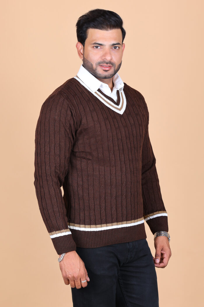 CABLE KNIITED WITH STRIPES V- NECK - Image 4