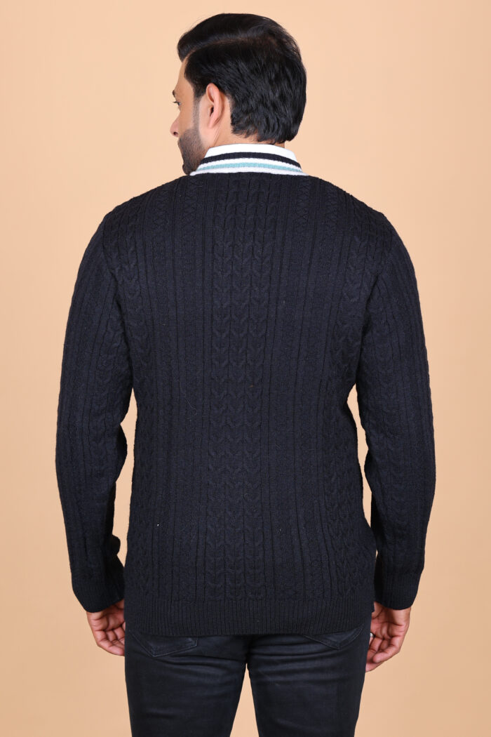 CABLE KNIT WITH STRPES IN NECKLINE V- NECK - Image 2