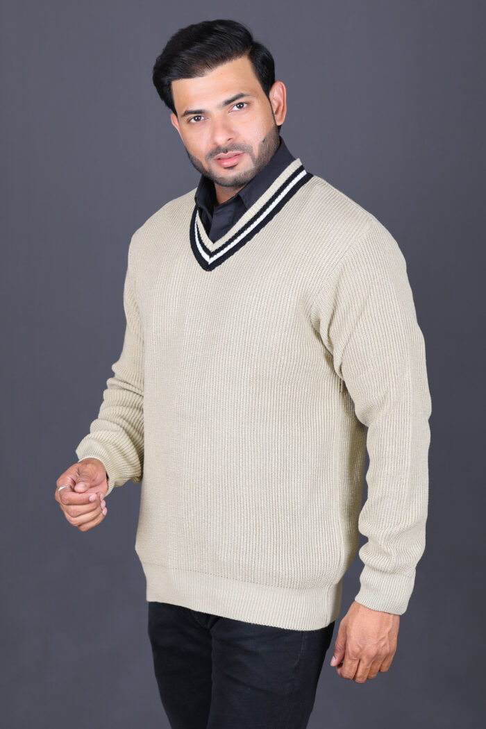 CABLE KNIITED PULLOVER V- NECK - Image 4
