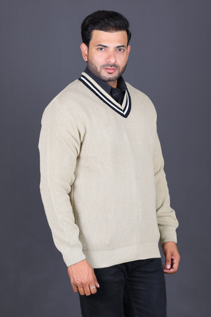 CABLE KNIITED PULLOVER V- NECK - Image 3